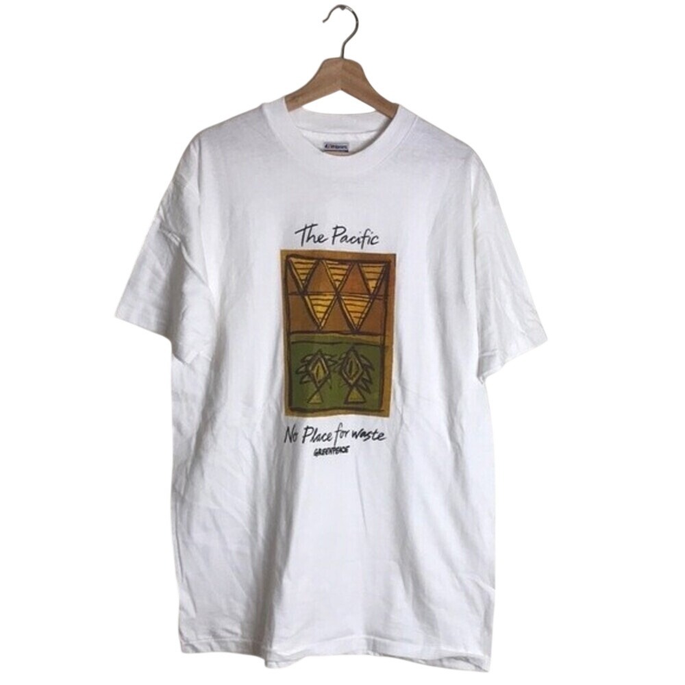 Hanes T Shirt Mens XL Vintage The Pacific Greenpeace Recycling White XL